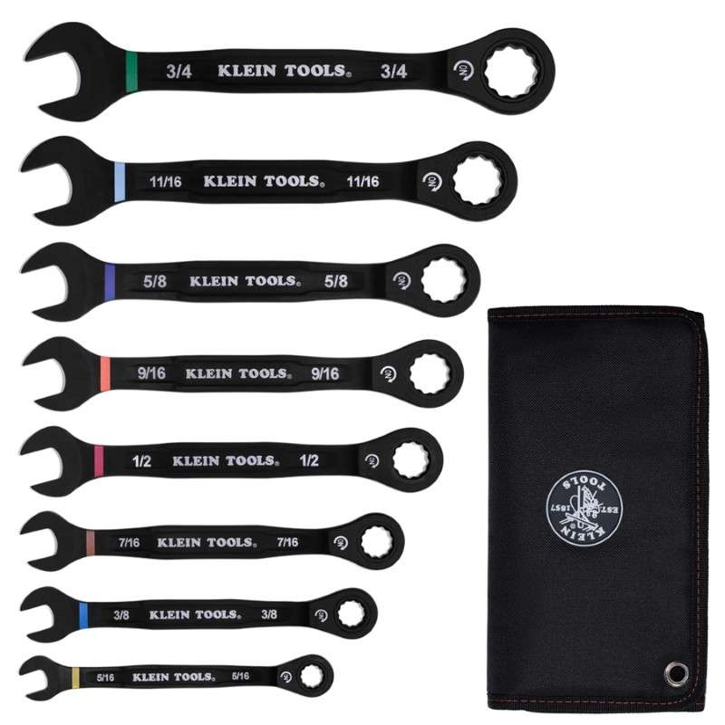 Ratcheting Combination Wrench Set, SAE, 90-Tooth, 8-Piece