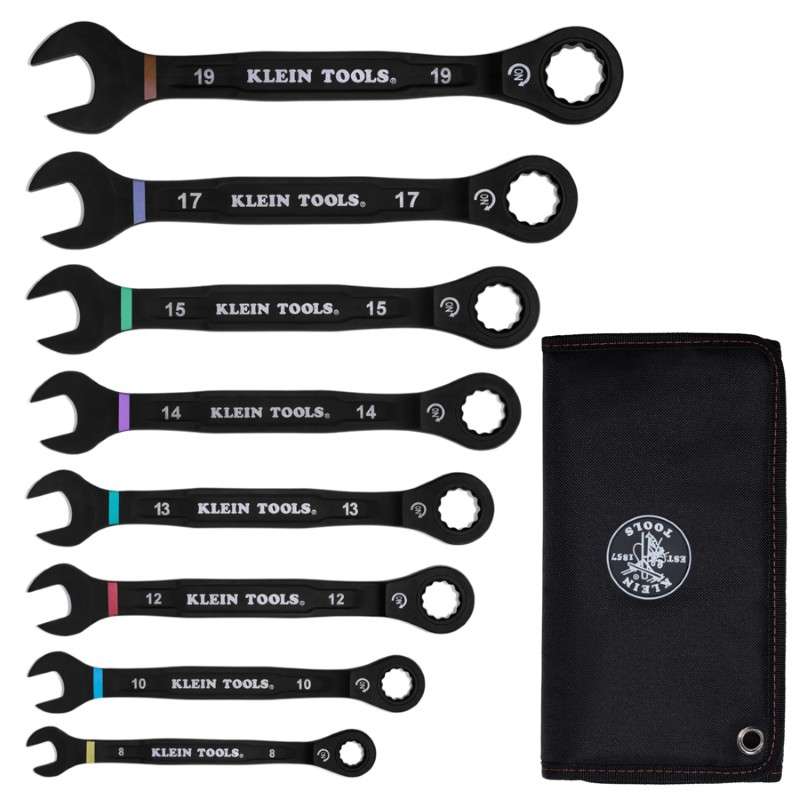Ratcheting Combination Wrench Set, Metric, 90-Tooth, 8-Piece