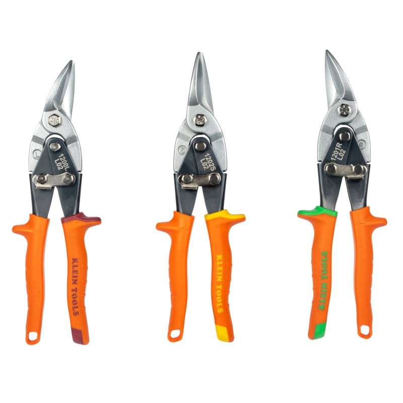 Aviation Snips, Forged Steel Blade, Left, Right, Straight, 10.06", 3 Pack