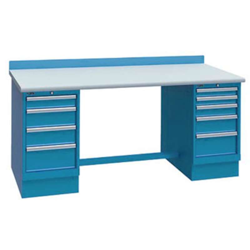 ESD-Safe Workbench with One 3-Drawer and One 5-Drawer Cabinet Pedestal, Classic Blue, 30 x 60"