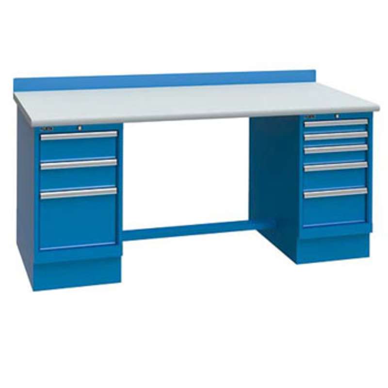 ESD-Safe Workbench with One 3-Drawer Cabinet Pedestal, Bright Blue, 30 x 60"