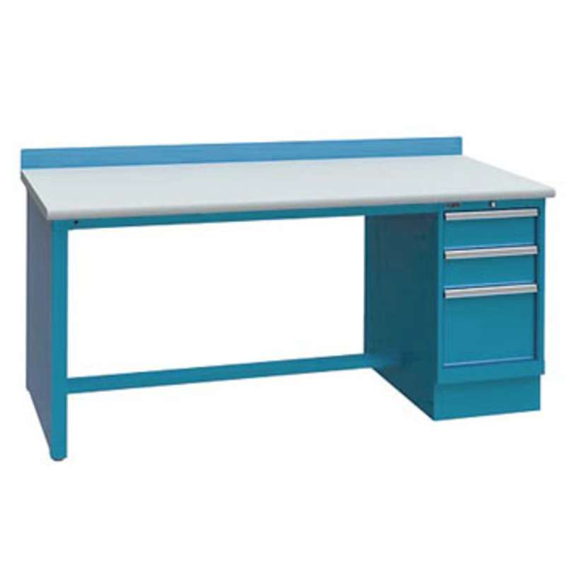 ESD-Safe Workbench with One 3-Drawer Cabinet Pedestal, Classic Blue, 30 x 60"