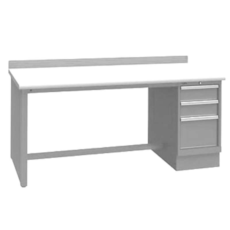 ESD-Safe Workbench with One 3-Drawer Cabinet Pedestal, Light Grey, 30 x 72"