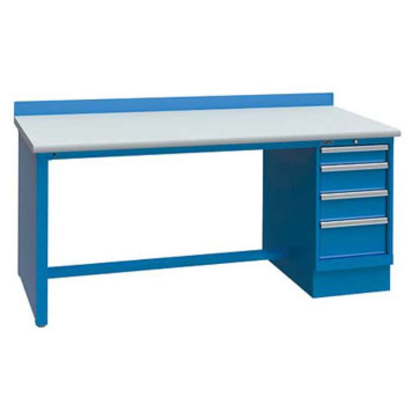 ESD-Safe Workbench with One 4-Drawer Cabinet Pedestal, Bright Blue, 30 x 72"