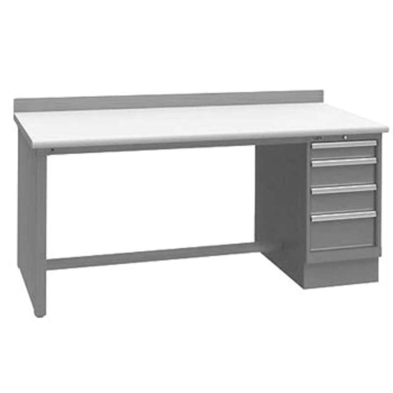 ESD-Safe Workbench with One 4-Drawer Cabinet Pedestal, Light Grey, 30 x 72"