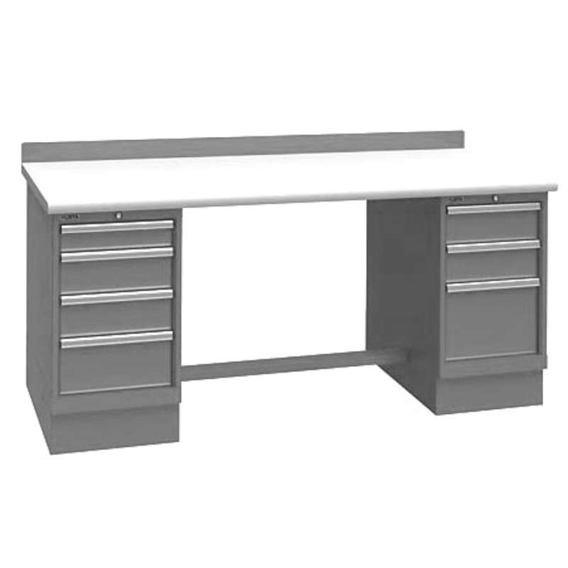 ESD-Safe Workbench with One 4-Drawer and One 3-Drawer Cabinet Pedestal, Light Grey, 30 x 60"