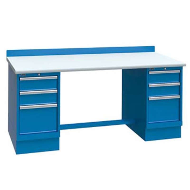 ESD-Safe Workbench with Two 3-Drawer Cabinet Pedestals, Bright Blue, 30 x 60"