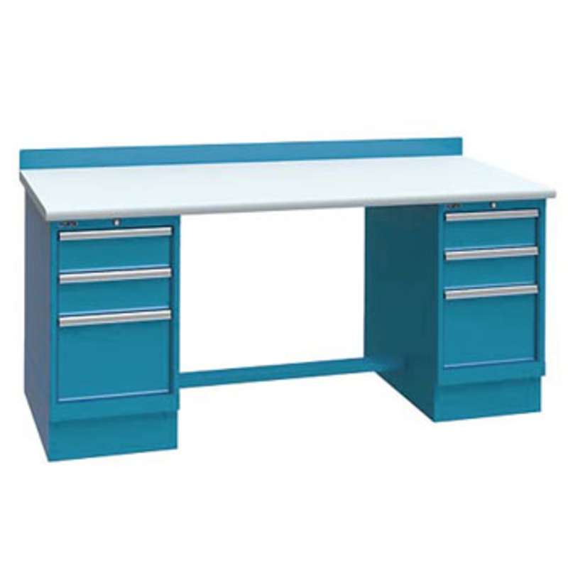 ESD-Safe Workbench with Two 3-Drawer Cabinet Pedestals, Classic Blue, 30 x 60"