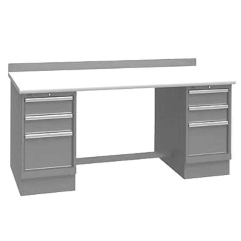 ESD-Safe Workbench with Two 3-Drawer Cabinet Pedestals, Light Grey, 30 x 72"