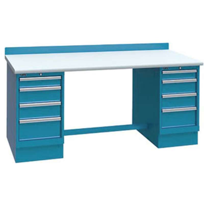 ESD-Safe Workbench with Two 4-Drawer Cabinet Pedestals, Classic Blue, 30 x 72"