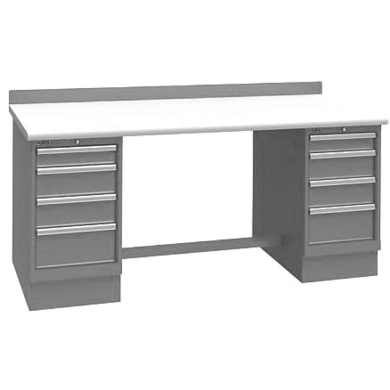 ESD-Safe Workbench with Two 4-Drawer Cabinet Pedestals, Light Grey, 30 x 72"