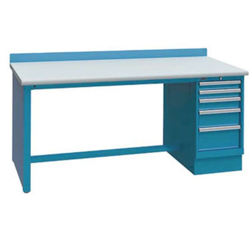 ESD-Safe Workbench with One 5-Drawer Cabinet Pedestal, Classic Blue, 30 x 60"