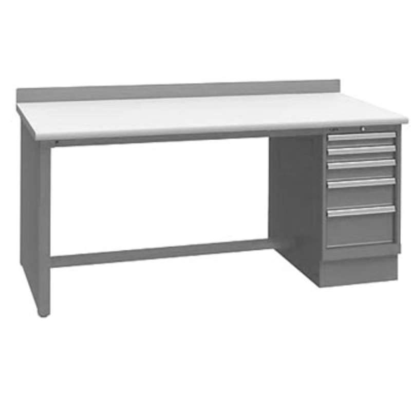 ESD-Safe Workbench with One 5-Drawer Cabinet Pedestal, Light Grey, 30 x 60"