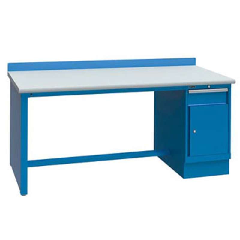 ESD-Safe Workbench with One 1-Drawer Cabinet Pedestal, Bright Blue, 30 x 72"