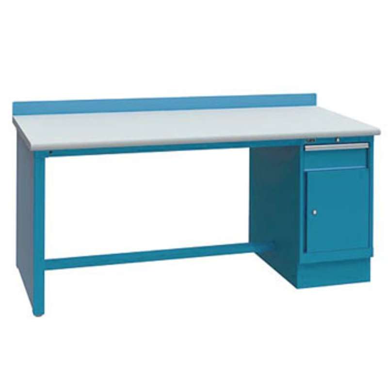 ESD-Safe Workbench with One 1-Drawer Cabinet Pedestal, Classic Blue, 30 x 72"