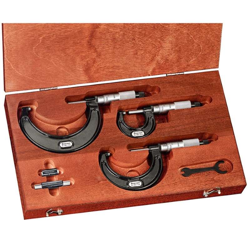 Outside Micrometer Set, Mechanical, 0"-3" Range, 0.0001 Graduations