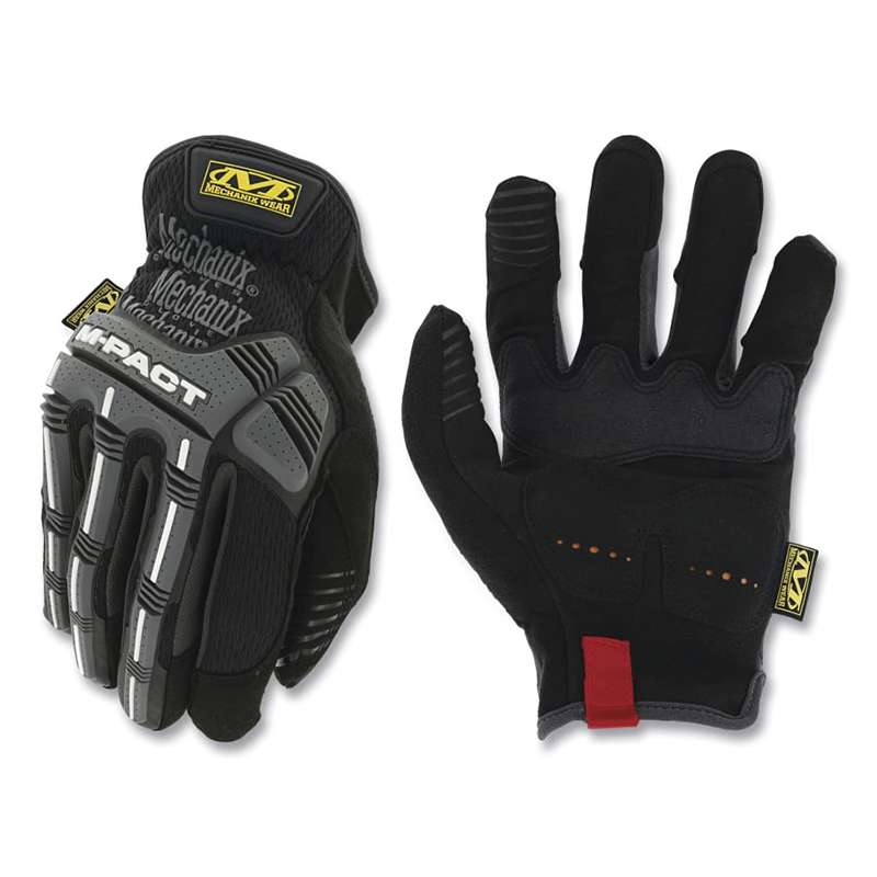 Gloves, M-Pact, Open Cuff, Thermoplastic Rubber, Medium, Black