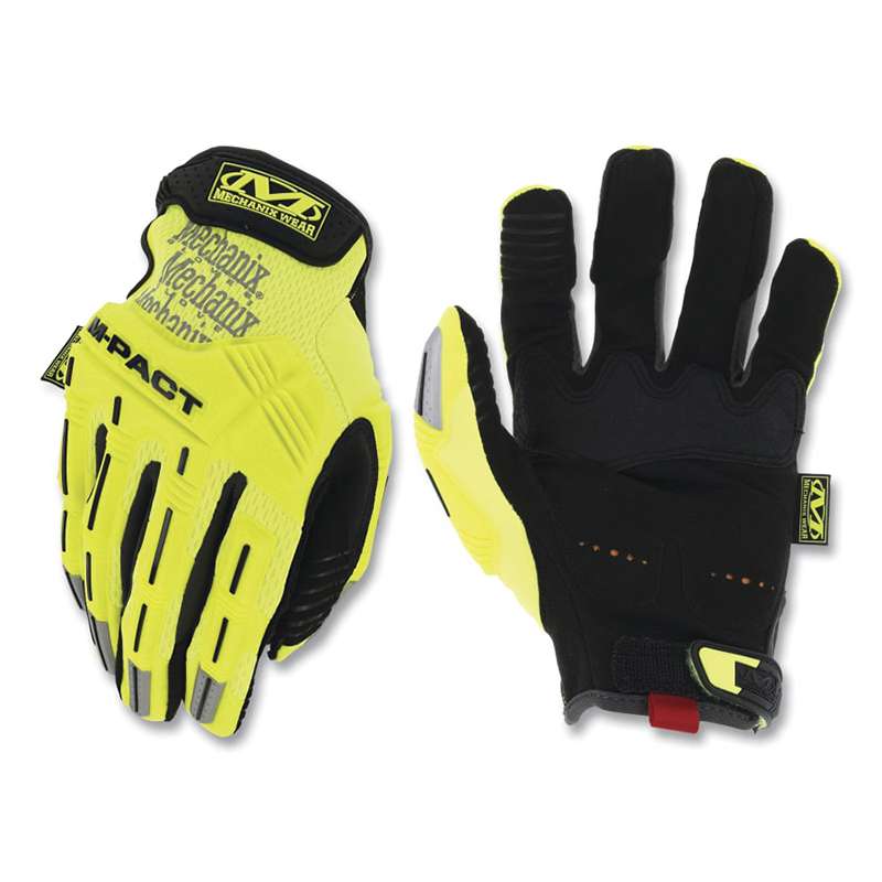 Safety Gloves, Hi-Viz, M-Pact, Thermoplastic Rubber, Medium, Yellow