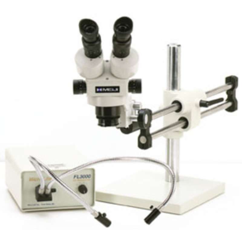 ESD-Safe Stereo-Zoom Microscope with Boom Stand and Fiber Optic Dual Point Light