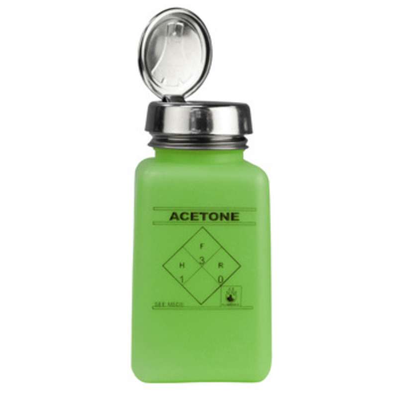 ESD-Safe Green durAstatic™ Acetone Solvent Dispenser Bottle with One-Touch Pump Top, 6 oz