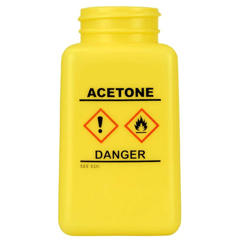 durAstatic ESD-Safe Acetone Solvent Dispenser Bottle with HCS Label and No Lid, Yellow 6 oz.