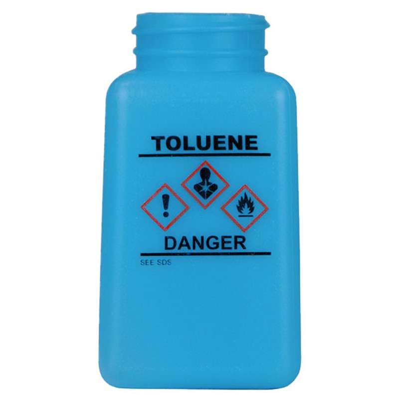 durAstatic ESD-Safe Toluene Solvent Dispenser Bottle with HCS Label and No Lid, Blue, 6 oz.