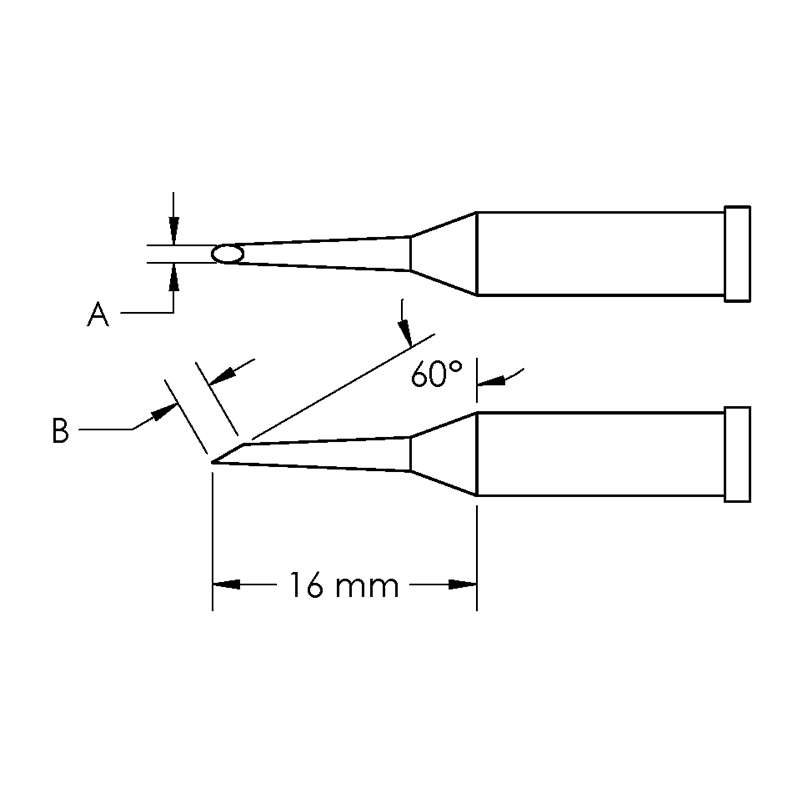 GT Solder Tip, T4, Hoof, Concave,  (Bevel/L) 60° x 7mm, (Ø X L) 3 x 12mm