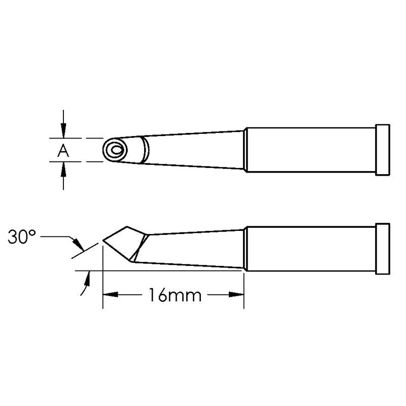 GT Solder Tip, T4, Hoof, Concave, Bent 30° x 3mm, (Ø X L) 2.5 x 16mm
