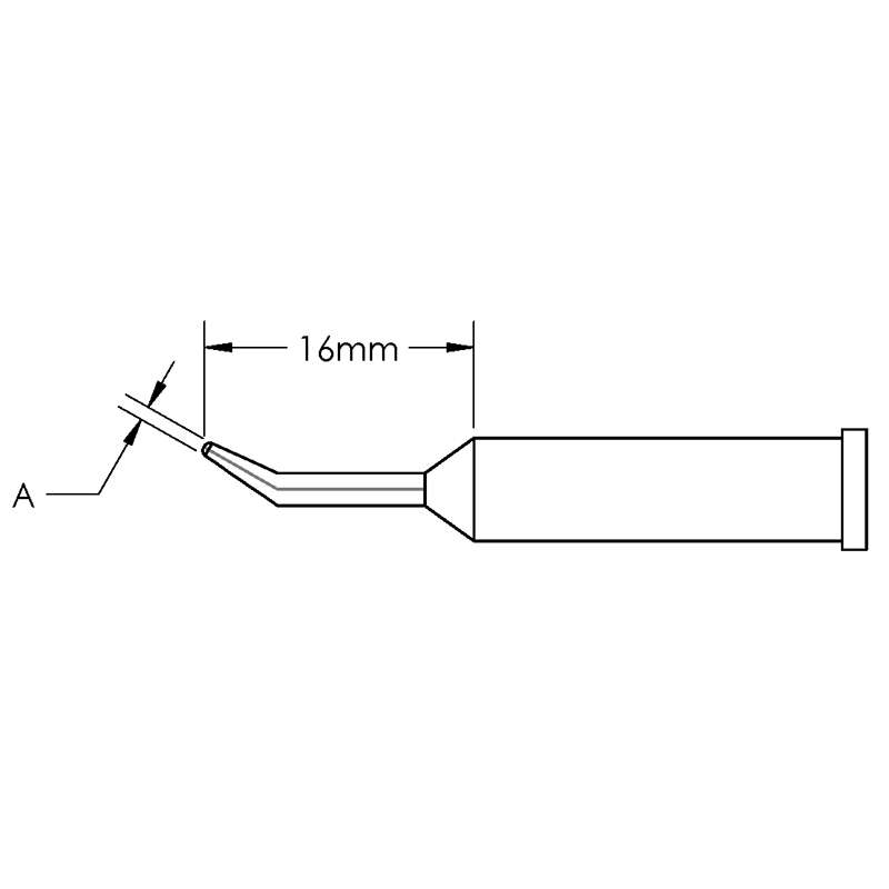 GT Solder Tip, T6, Conical, Bent, Access, (Ø X L) 0.8 x 16mm