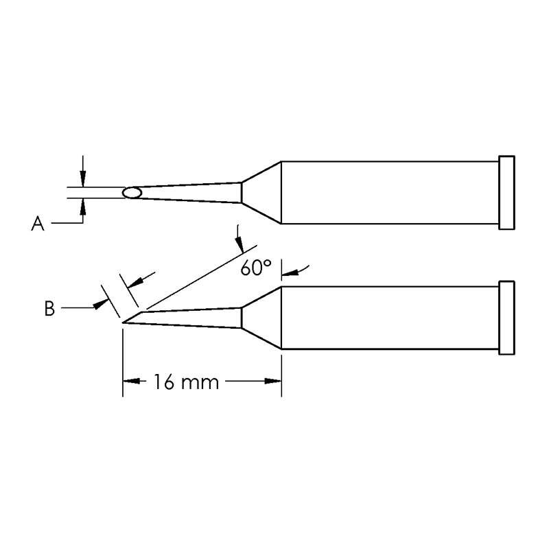 GT Solder Tip, T6, Hoof,  (Bevel/L) 60° x 4.3, (Ø X L) 2 x 16mm
