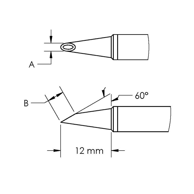 GT Cartridge, Hoof, Concave, (Bevel/L) 60° x 7mm, (Ø X L) 3 x 12mm