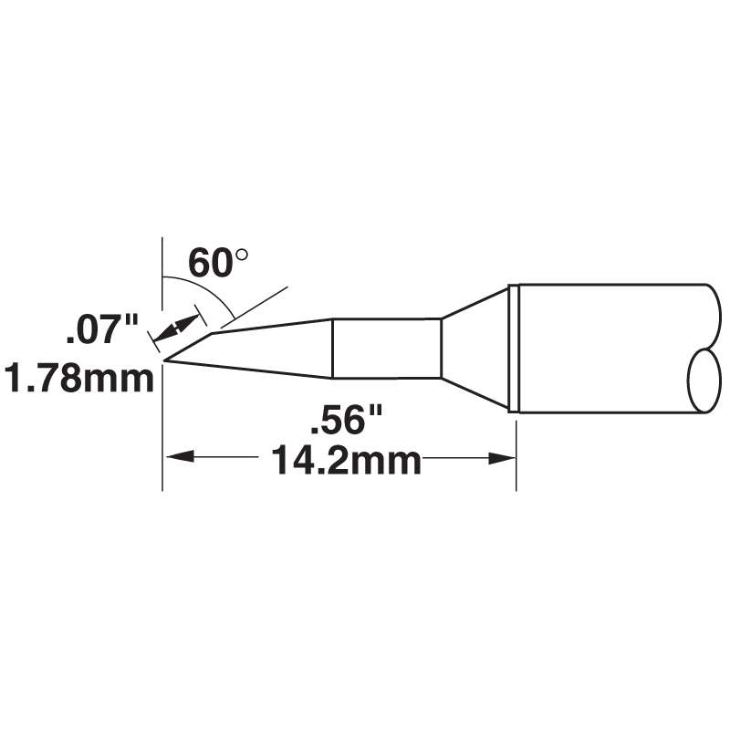 STTC 500 Series 60° Beveled Tip Solder Cartridge for MX Series Systems, 1.78mm