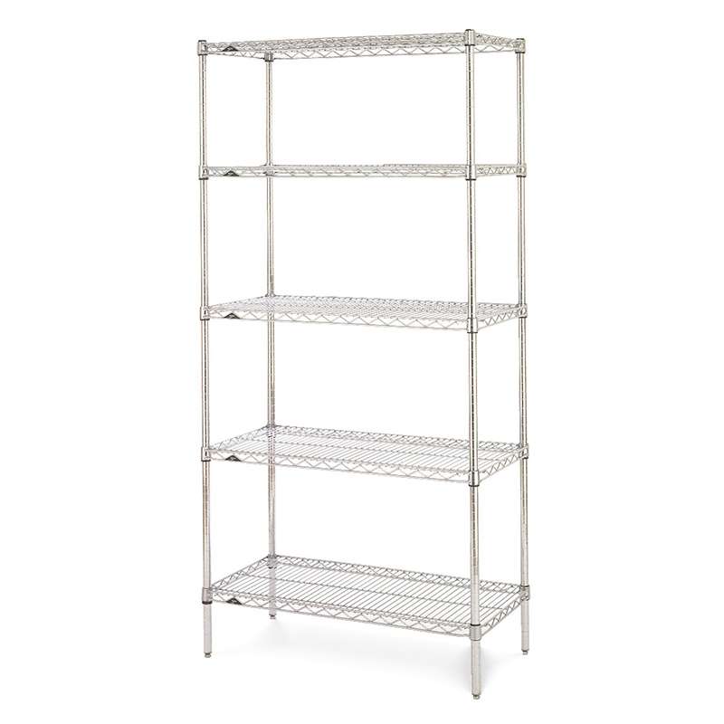 ESD Stationary Shelving Unit, Conductive, 24" x 48", Five Tier, Chrome