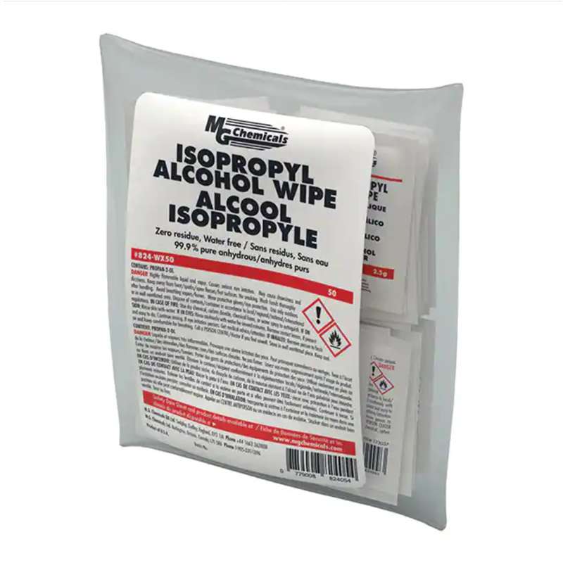Presaturated 99.9% Isopropyl Alcohol Cloth Wipes, 5 x 6", 50/Package