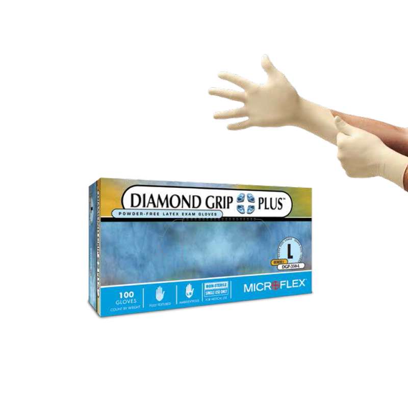 MICROFLEX®Diamond Grip Plus™ Powder Free Textured Natural Color 5mil Latex Gloves, Large, 9.5" Long, 100 per Box