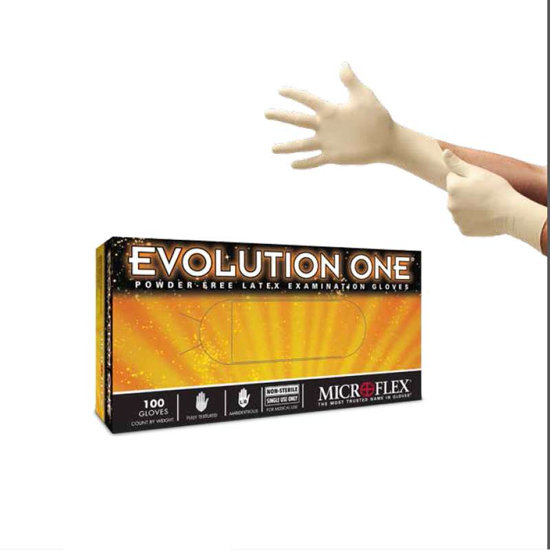 MICROFLEX®Evolution One® Powder Free Textured Natural Color 5mil Latex Gloves, Large, 9.5" Long, 100 per Box