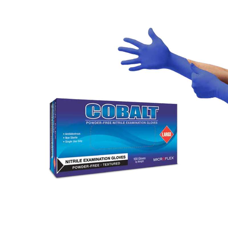 MICROFLEX®Cobalt® Powder Free Textured Blue 5mil Nitrile Gloves, Medium, 9.5" Long, 100 per Box