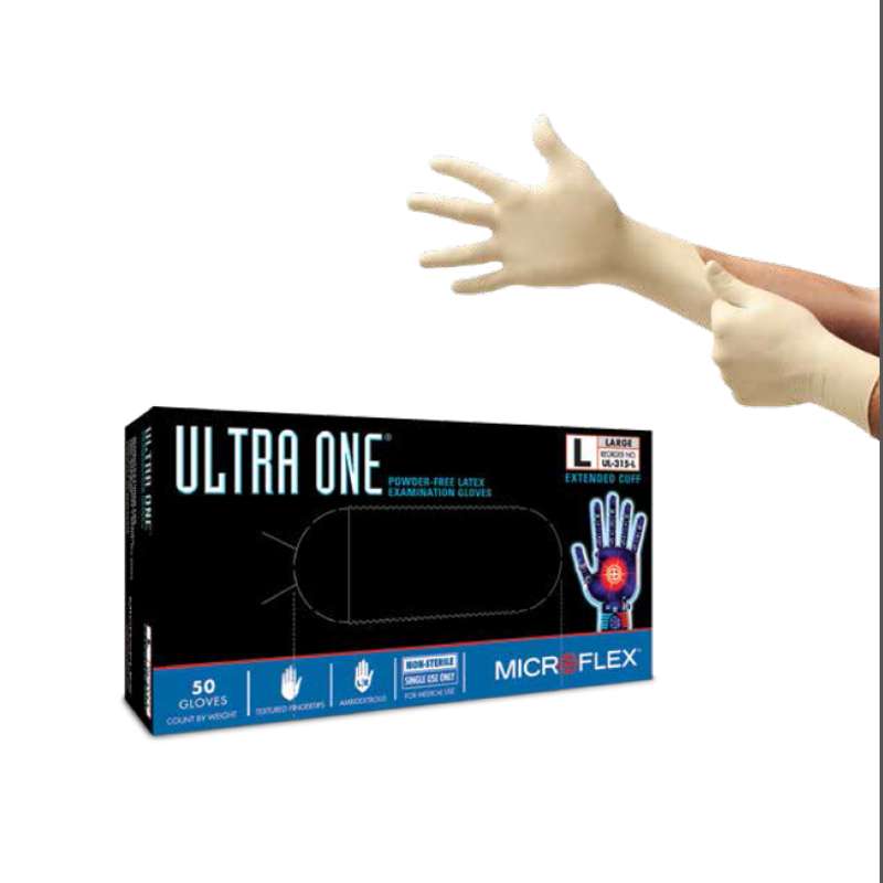 MICROFLEX®Ultra One® Powder Free Textured Natural Color 11mil Latex Gloves, Large, 12" Long, 50 per Box