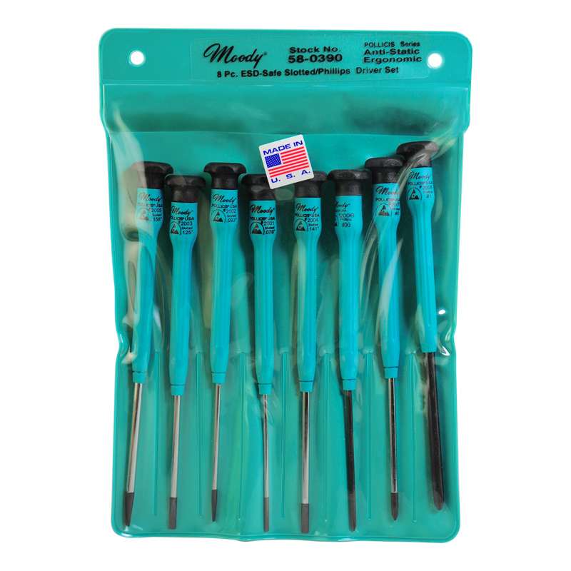 ESD Extended Reach Precision Slotted / Phillips Screwdriver Set, 8 Pieces