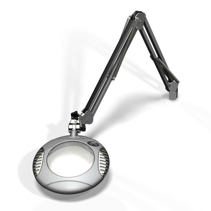 LED Magnifier, Weighted Base, ESD, 4 Diopter, 30" Reach, 2X, Silver