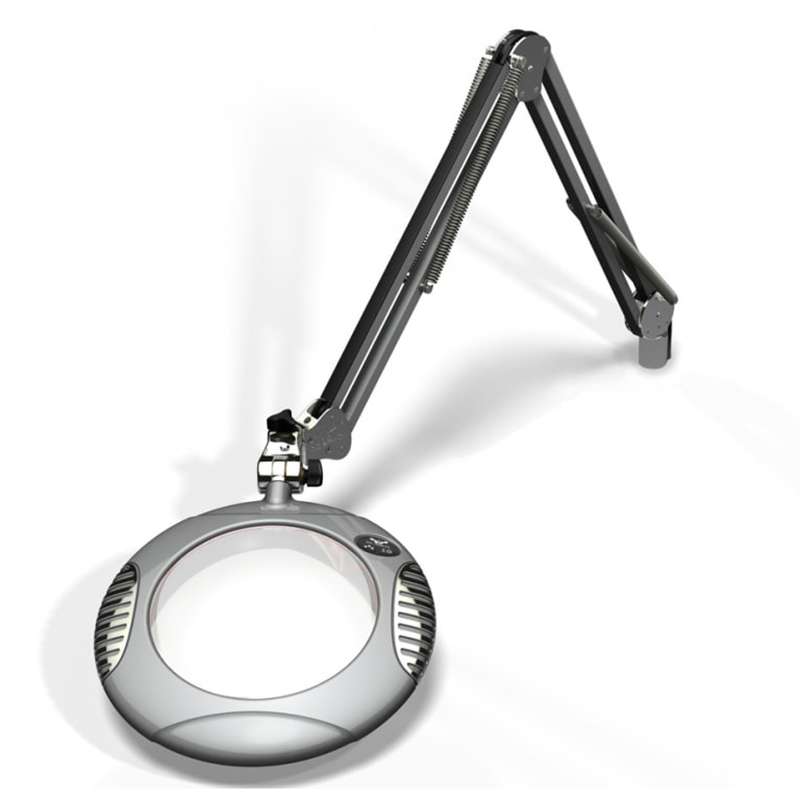 LED Magnifier, Weighted Base, ESD, 4 Diopter, 30" Reach, 2X, Silver