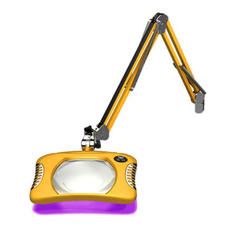 Green-Lite® 7 x 5.25" Rectangle LED Magnifier, Table Edge Clamp, 12 Ultraviolet LED Design, 2X, Blazing Yellow