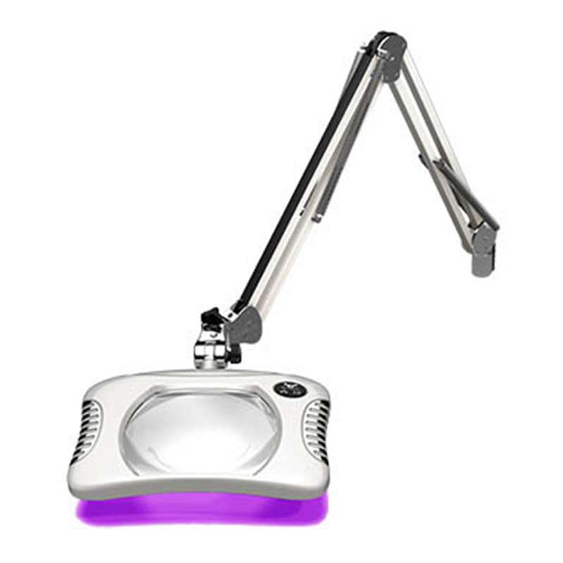 Green-Lite® 7 x 5.25" Rectangle LED Magnifier, Table Edge Clamp, 12 Ultraviolet LED Design, 2X, Medical White