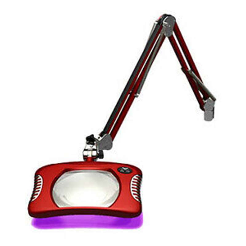 Green-Lite™ ESD-Safe 4-Diopter Combination UV / White Light LED Magnifier with 43" Reach and Clamp Base, Blaze Red