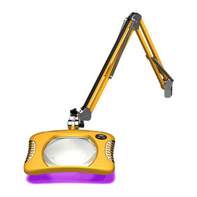 Green-Lite™ ESD-Safe 4-Diopter Combination UV / White Light LED Magnifier with 43" Reach and Clamp Base, Blazing Yellow