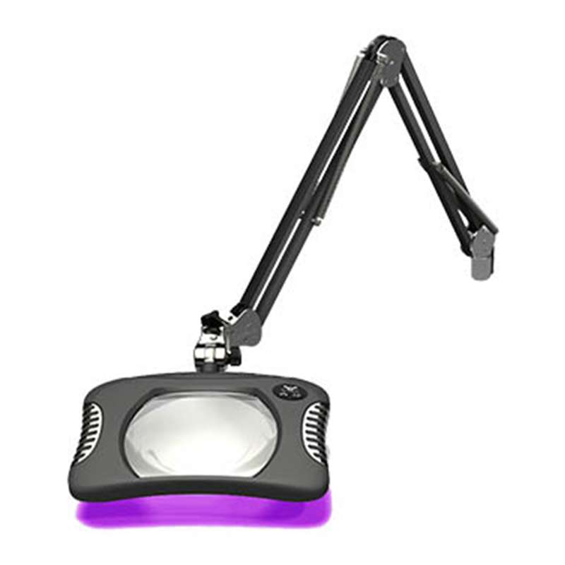 Green-Lite™ ESD-Safe 4-Diopter Combination UV / White Light LED Magnifier with 43" Reach and Clamp Base, Charcoal Mist