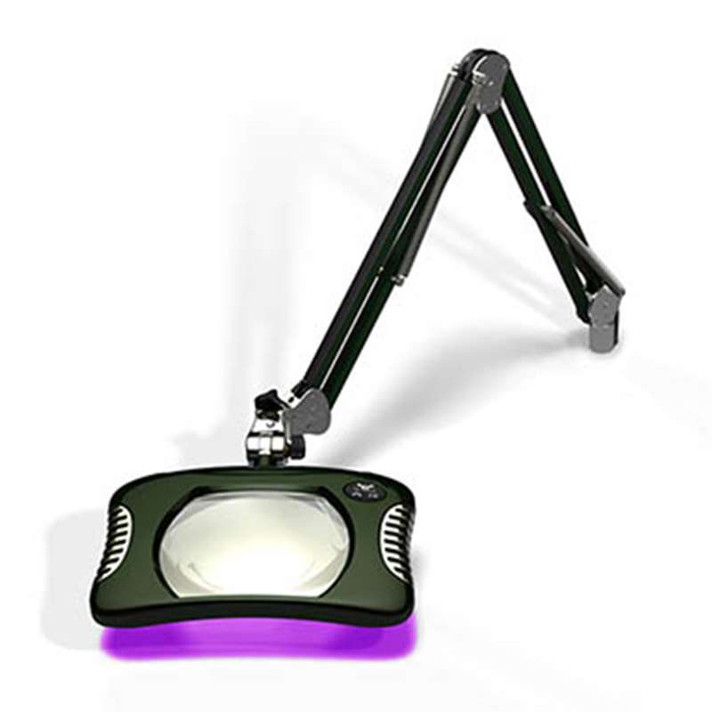 Green-Lite™ ESD-Safe 4-Diopter Combination UV / White Light LED Magnifier with 43" Reach and Clamp Base, Racing Green