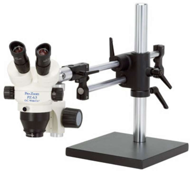 Pro-Zoom™ 6.5 Binocular Microscope, Dual Ball Bearing Arm Base with 16" Post, No Light