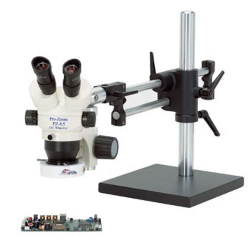 Pro-Zoom™ 6.5 ESD-Safe Binocular Microscope with Dual Arm Base and High-Output Fluorescent Bulb