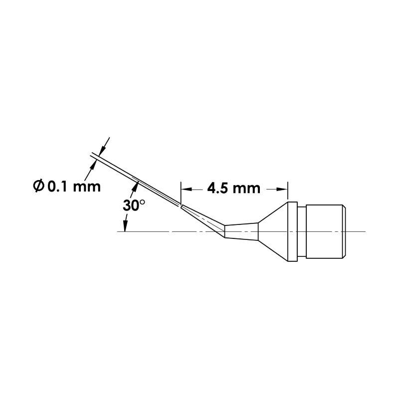Solder Tip Cartridge, Conical Bent Reach, 0.1mm x 4.5mm, Mftc For Microfine H9-Mfh Handpieces, Micro